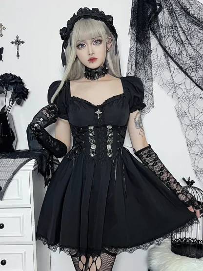 Puff Sleeve A-line Gothic Dress - Image 2