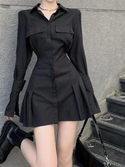 Elegant Pleated Gothic Dress - Image 6