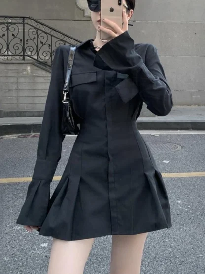 Elegant Pleated Gothic Dress - Image 4