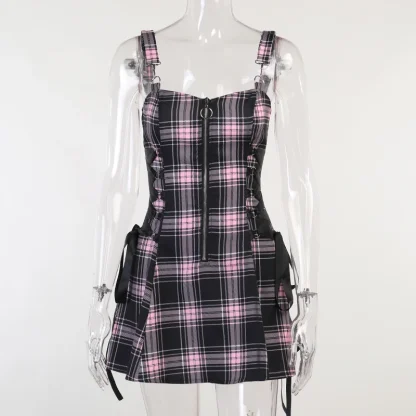 Plaid Sleeveless Mini Gothic Dresses - Image 4