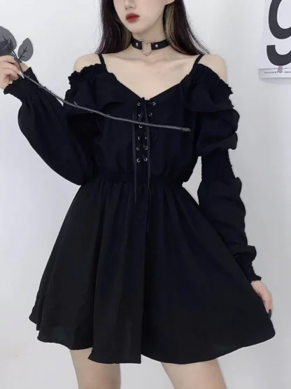 Cold-shoulder Long Sleeve Gothic Dress - Image 5