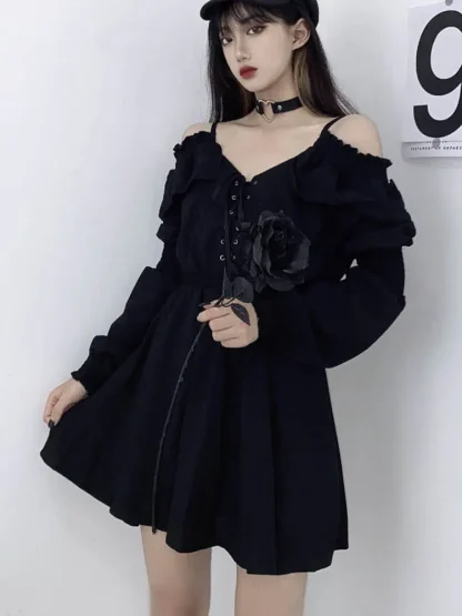 Cold-shoulder Long Sleeve Gothic Dress - Image 6