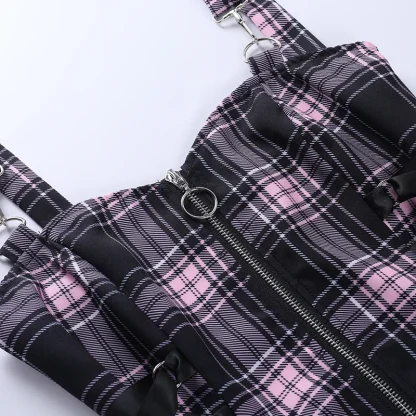 Plaid Sleeveless Mini Gothic Dresses - Image 5