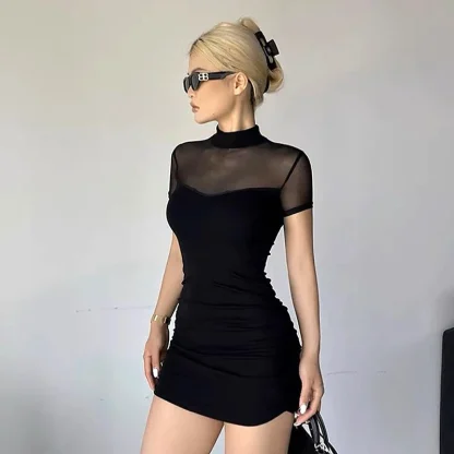 Mesh Neckline Mini Gothic Dress - Image 2