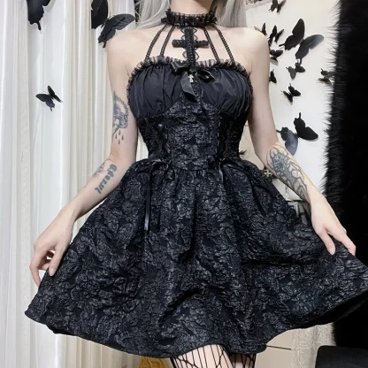 Halter A-line Mini Gothic Dress