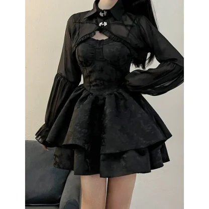 High-neck Long Sleeve Gothic Dress - Image 4
