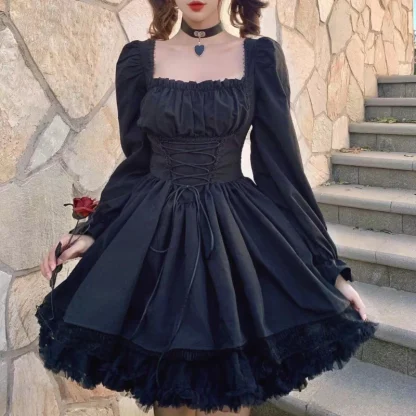 Flowy A-line Long Sleeve Gothic Dress