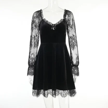 Sheer Lace Long Sleeve Gothic Dress - Image 6