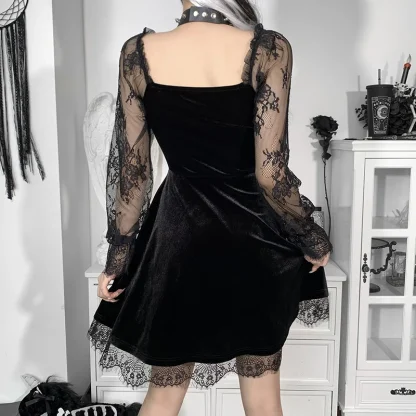 Sheer Lace Long Sleeve Gothic Dress - Image 2