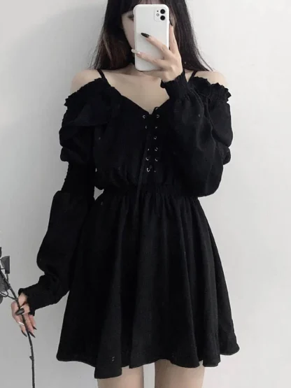 Cold-shoulder Long Sleeve Gothic Dress - Image 2