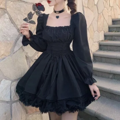 Flowy A-line Long Sleeve Gothic Dress - Image 2
