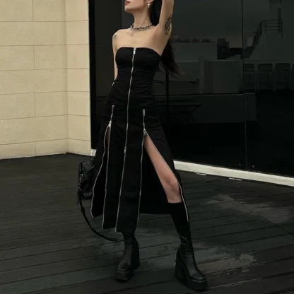 Sexy Strapless Slit Gothic Dress - Image 2