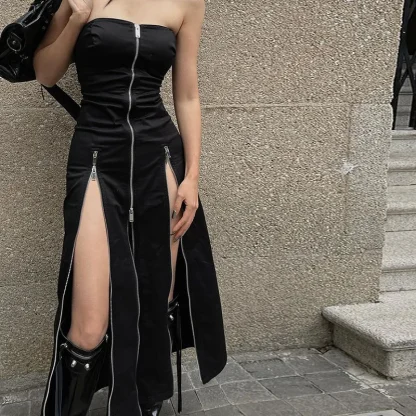 Sexy Strapless Slit Gothic Dress - Image 3