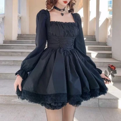 Flowy A-line Long Sleeve Gothic Dress - Image 3