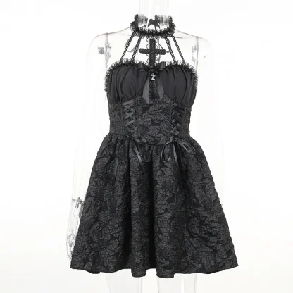 Halter A-line Mini Gothic Dress - Image 6