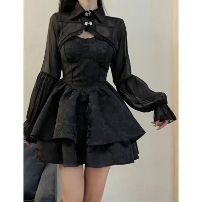 High-neck Long Sleeve Gothic Dress - Image 3