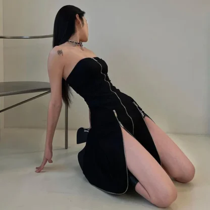 Sexy Strapless Slit Gothic Dress - Image 5