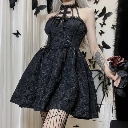 Halter A-line Mini Gothic Dress - Image 3