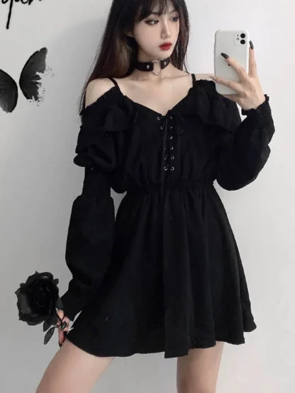 Cold-shoulder Long Sleeve Gothic Dress - Image 3