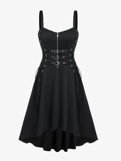 Lace-up Sleeveless Black Gothic Dress