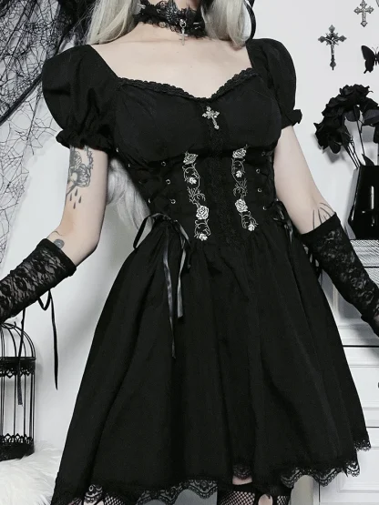 Puff Sleeve A-line Gothic Dress - Image 5